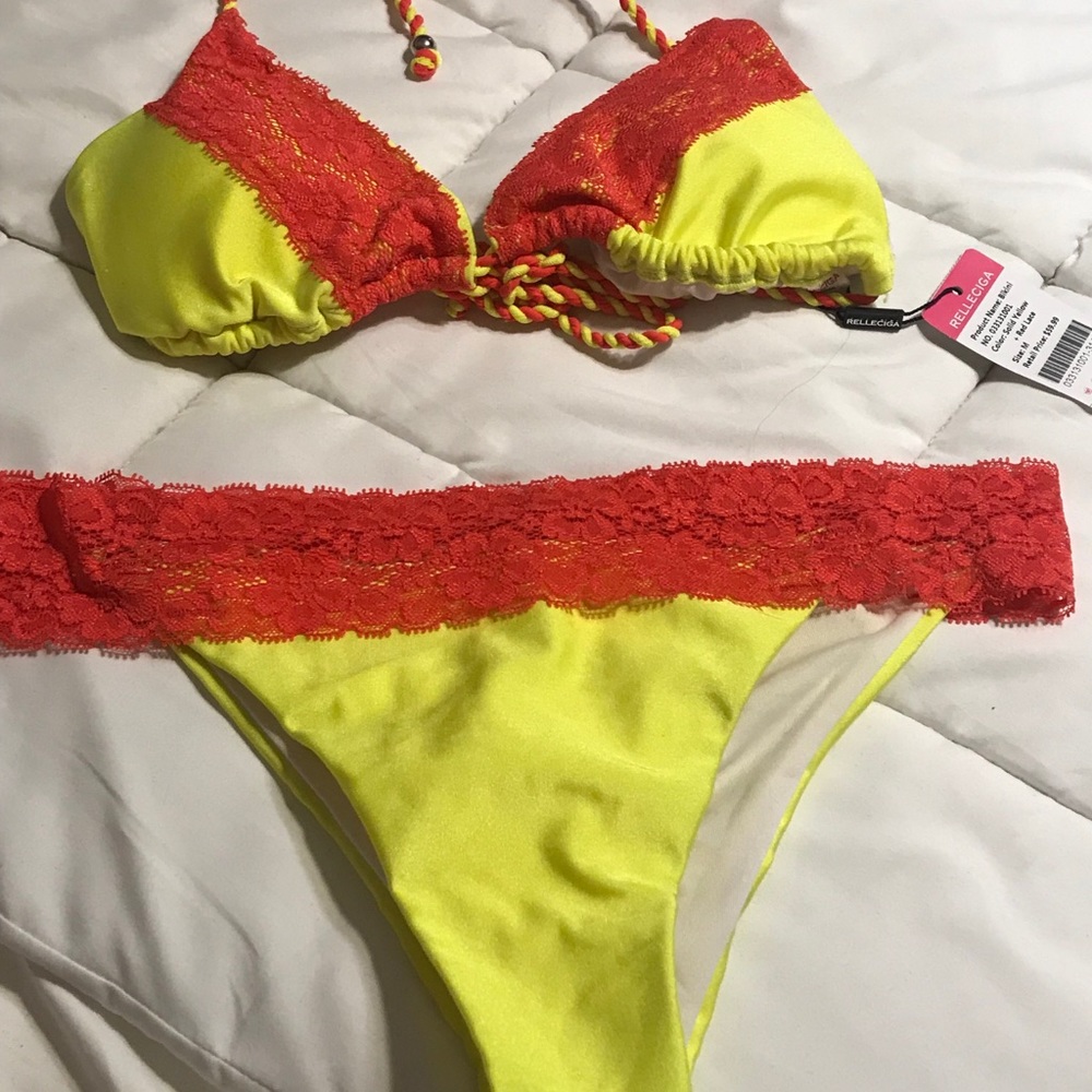 RELLECIGA yellow cheeky bikini NWT Med